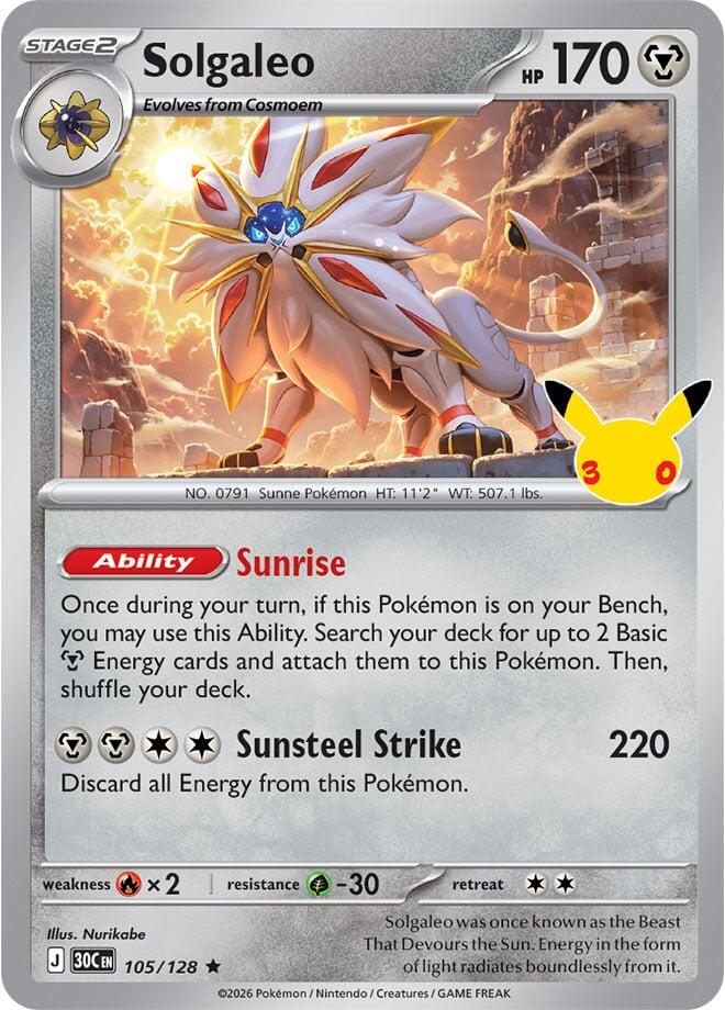 Solgaleo 105/128 Rare 30th Celebration Pokémon card