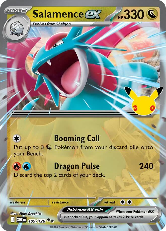 Salamence ex - 109/128 109/128 Double Rare 30th Celebration Pokémon card