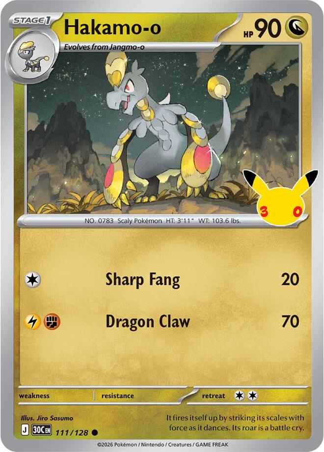 Hakamo-o 111/128 Common 30th Celebration Pokémon card