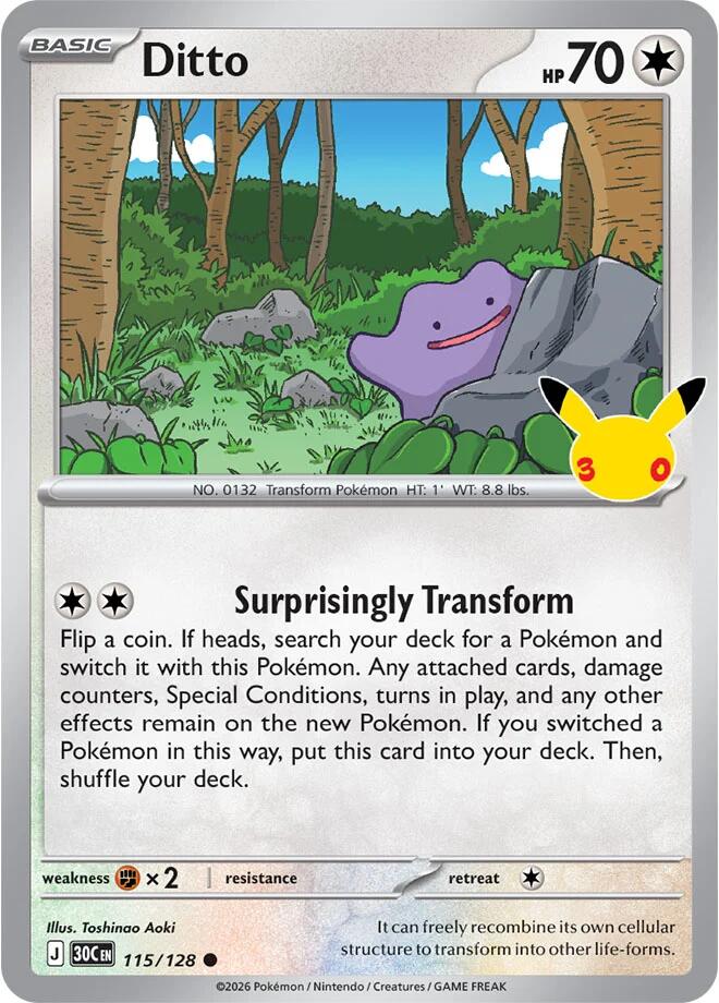 Ditto 115/128 Common 30th Celebration Pokémon card