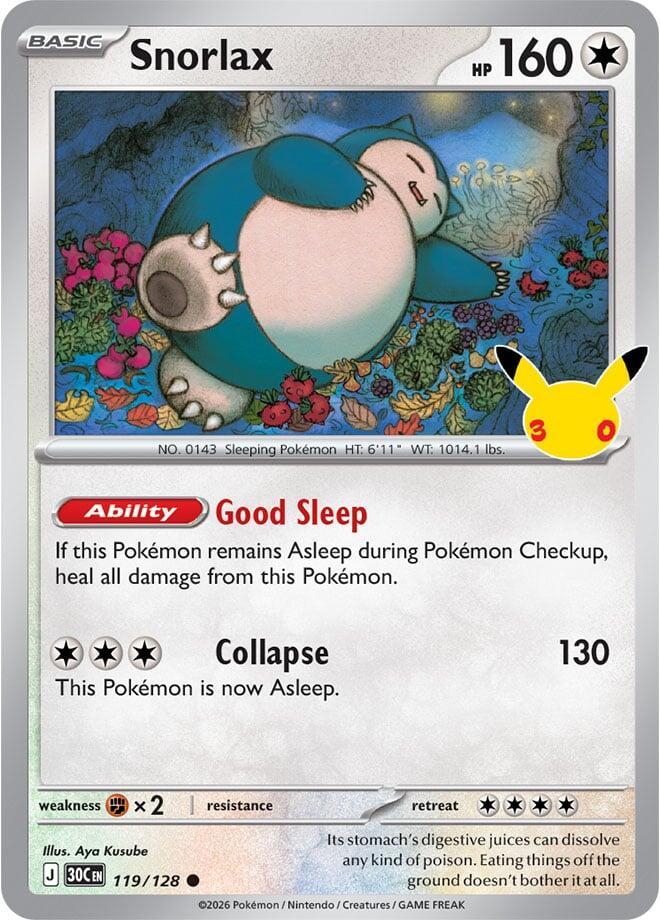 Snorlax 119/128 Common 30th Celebration Pokémon card