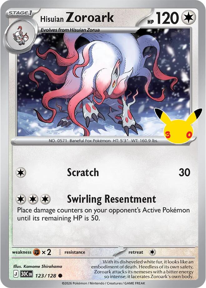Hisuian Zoroark 123/128 Common 30th Celebration Pokémon card