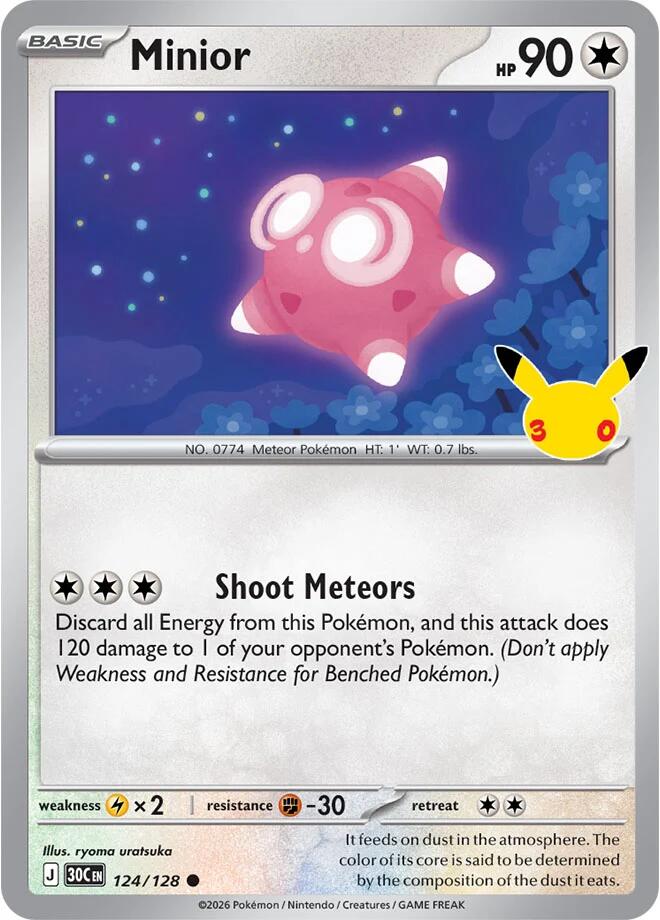 Minior 124/128 30th Celebration Pokémon card