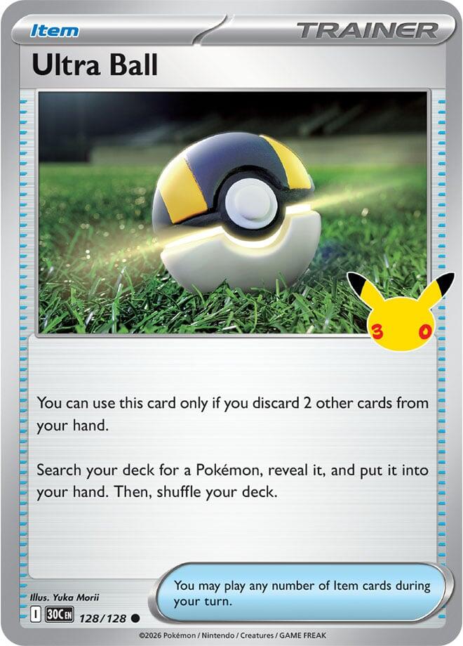 Ultra Ball 128/128 Common 30th Celebration Pokémon card