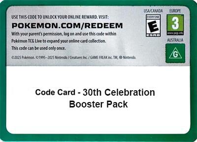 Code Card - 30th Celebration Booster Pack Code Card Pokémon card
