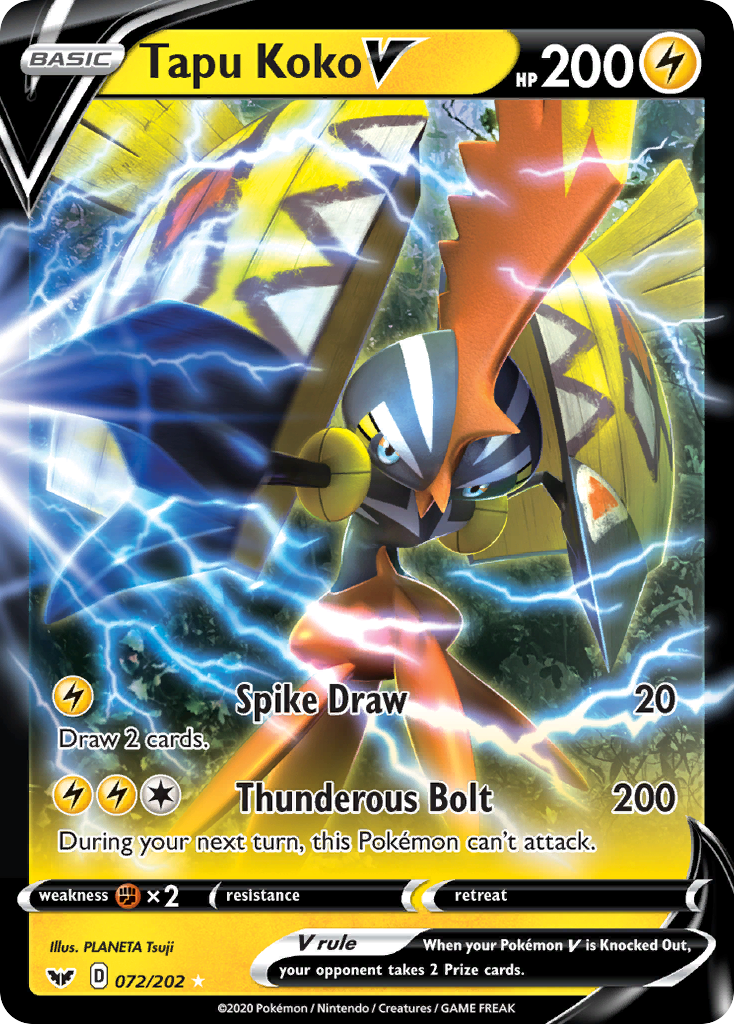 Tapu Koko V 072/202 Rare Holo V Sword & Shield