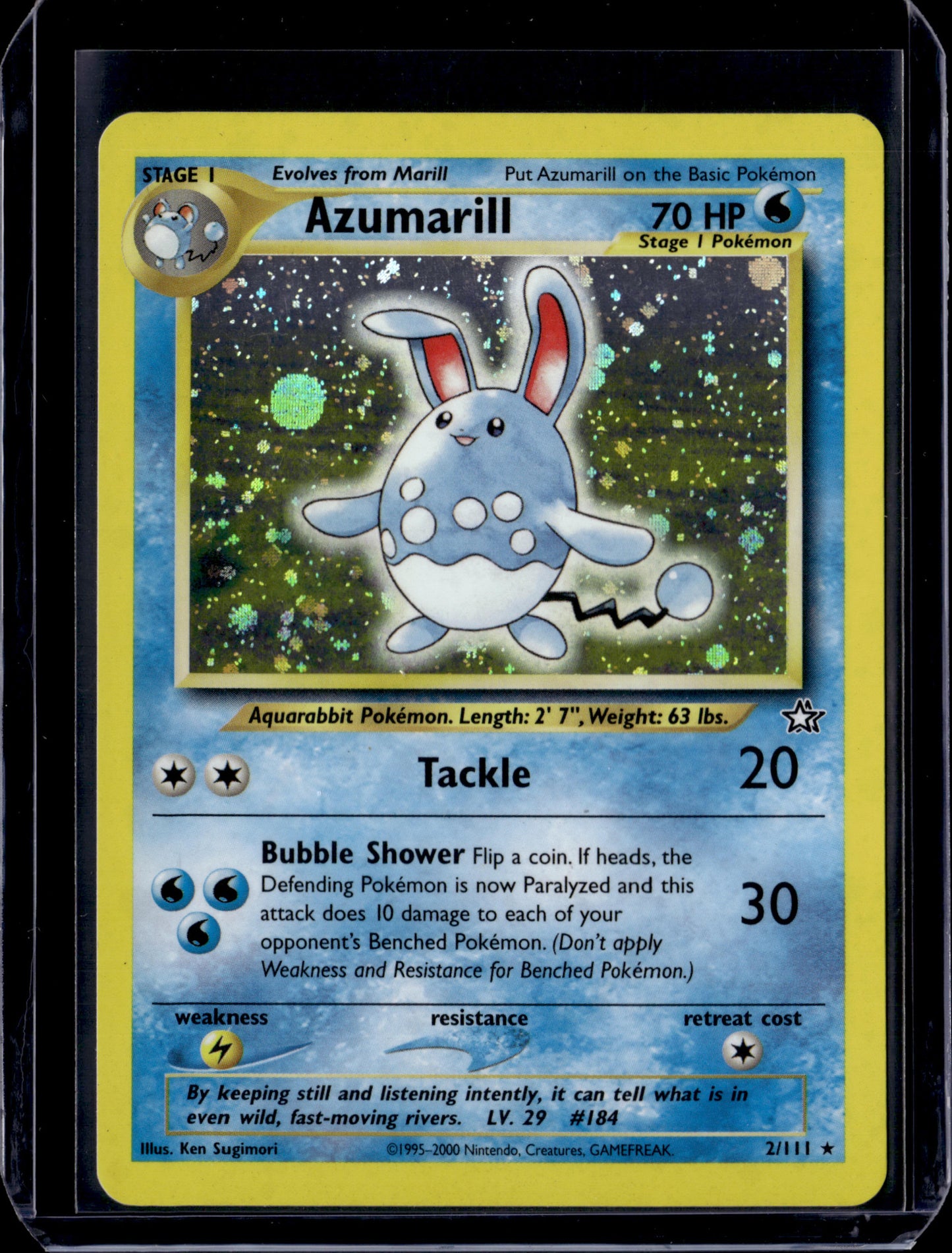 Azumarill Neo Genesis #002/111 Unlimited Holofoil Pokémon Card (front)