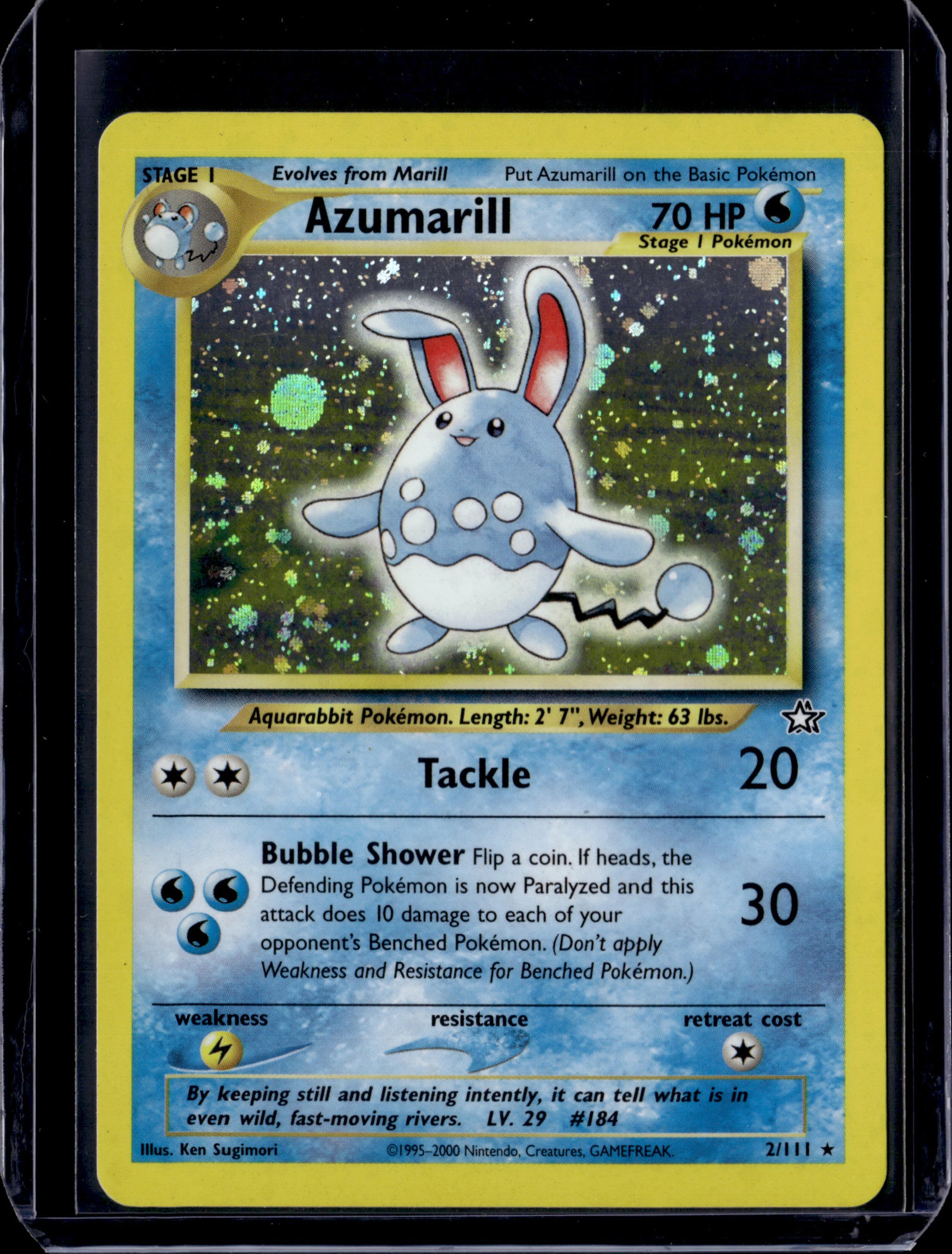 Azumarill Neo Genesis #002/111 Unlimited Holofoil Pokémon Card (front)