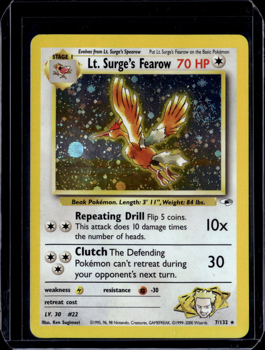 Lt. Surge's Fearow Gym Heroes #007/132 Unlimited Holofoil Pokémon Card (front)