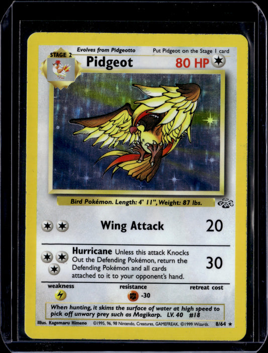 Pidgeot (8) Jungle #08/64 Unlimited Holofoil Pokémon Card (front)