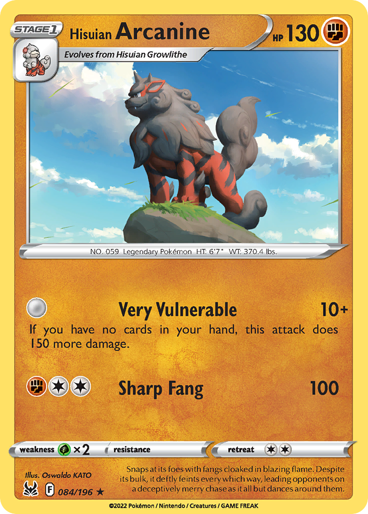 Hisuian Arcanine 084/196 Rare Holo Lost Origin