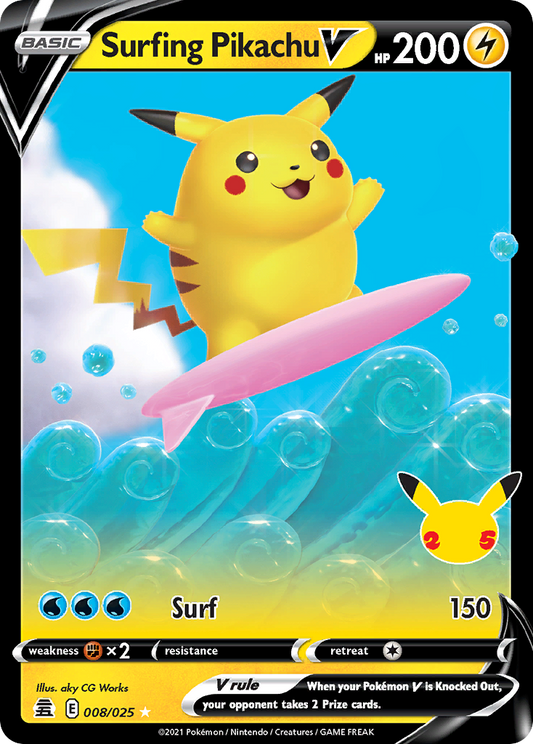 Surfing Pikachu V 008/025 Rare Holo V Celebrations