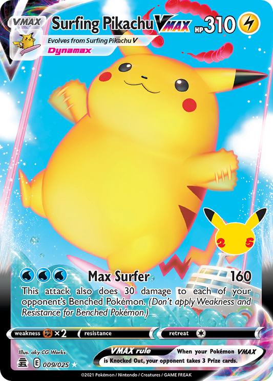 Surfing Pikachu VMAX 009/025 Rare Holo VMAX Celebrations