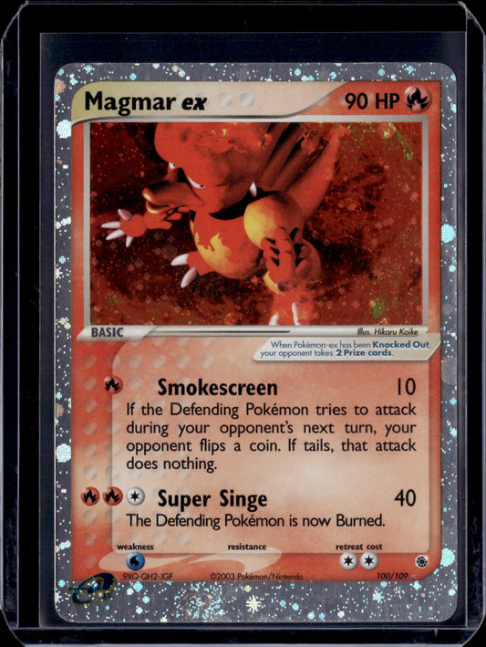 Magmar ex Ruby and Sapphire #100/109 Holofoil Pokémon Card (front)