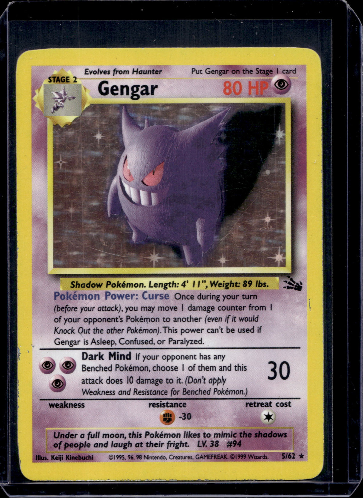 Gengar (5) Fossil #05/62 Unlimited Holofoil Pokémon Card (front)
