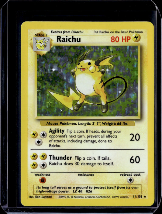 Raichu Base Set #014/102 Holofoil Pokémon Card (front)