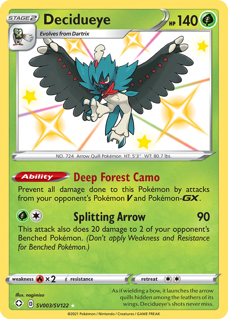 Decidueye SV003/122 Rare Shiny Shining Fates Shiny Vault