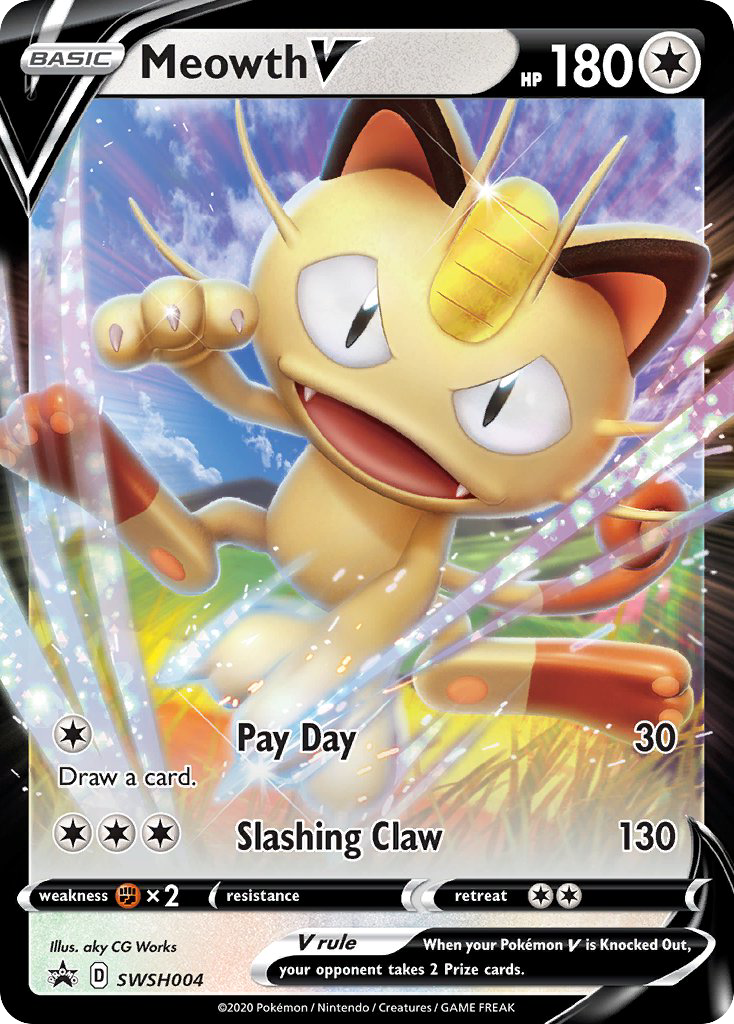 Meowth V SWSH004/307 Promo SWSH Black Star Promos