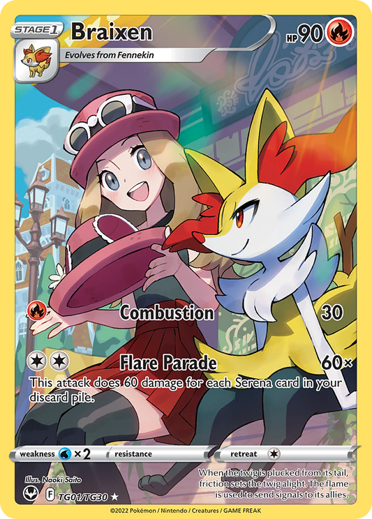 Braixen TG01/030 Trainer Gallery Rare Holo Silver Tempest Trainer Gallery