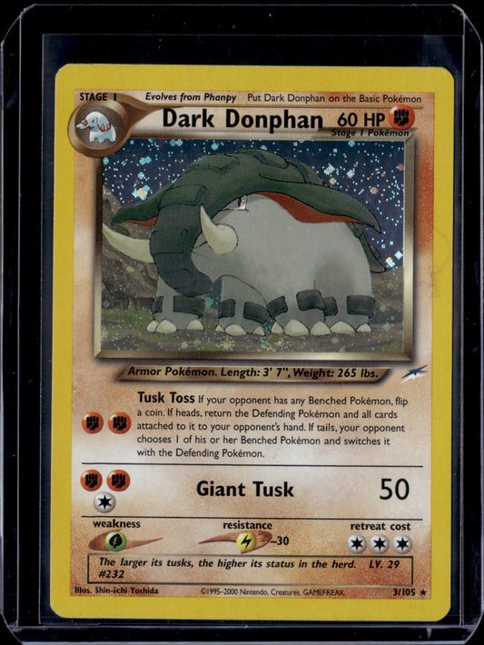 Dark Donphan Neo Destiny #003/105 Unlimited Holofoil Pokémon Card (front)
