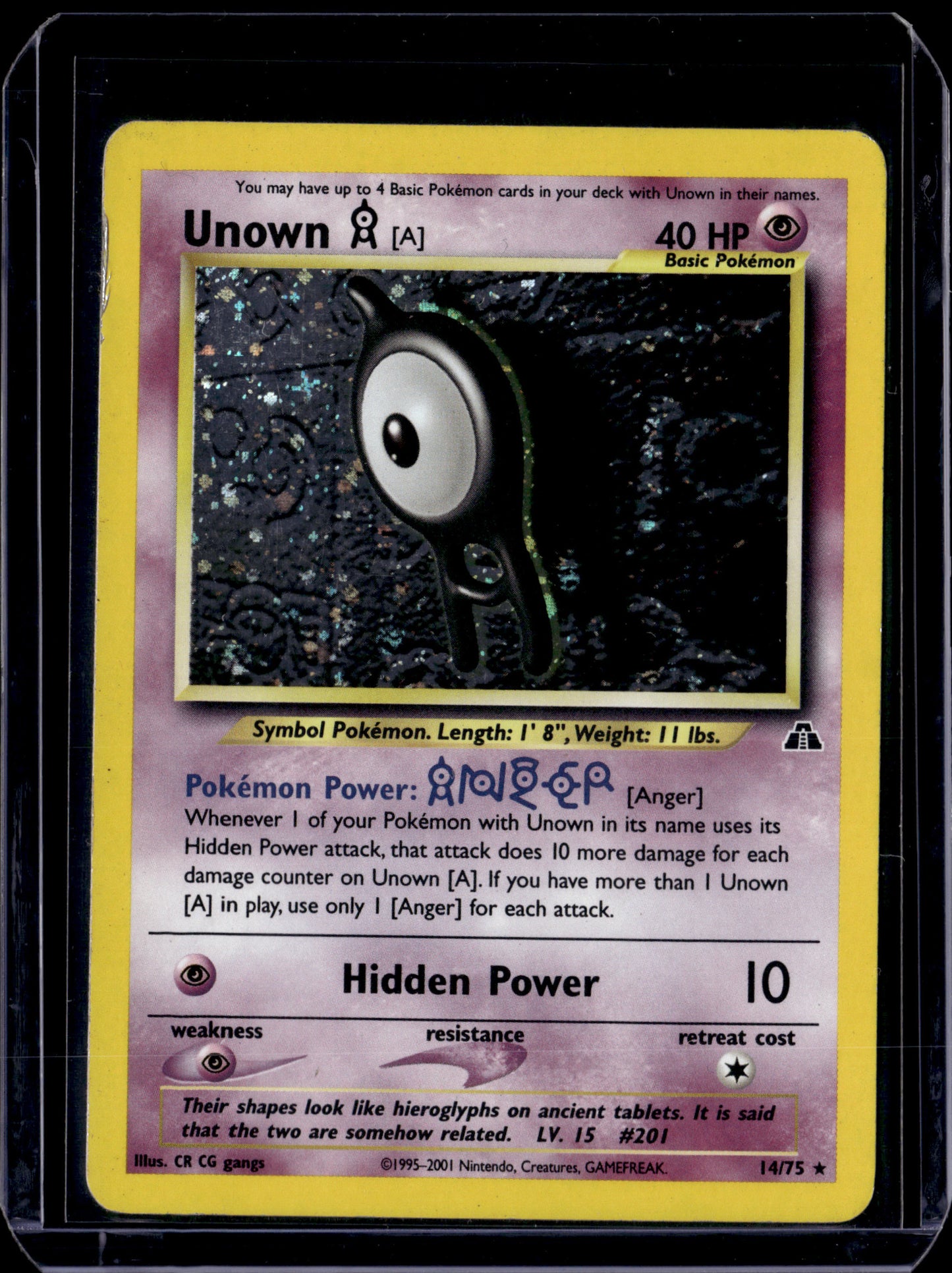 Unown [A] (14) Neo Discovery #14/75 Unlimited Holofoil Pokémon Card (front)