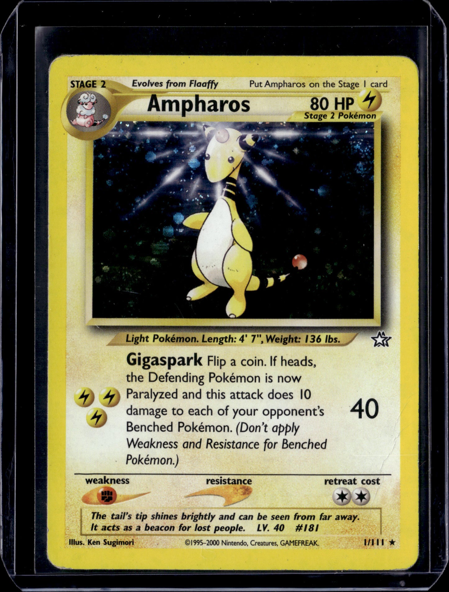 Ampharos Neo Genesis #001/111 Unlimited Holofoil Pokémon Card (front)