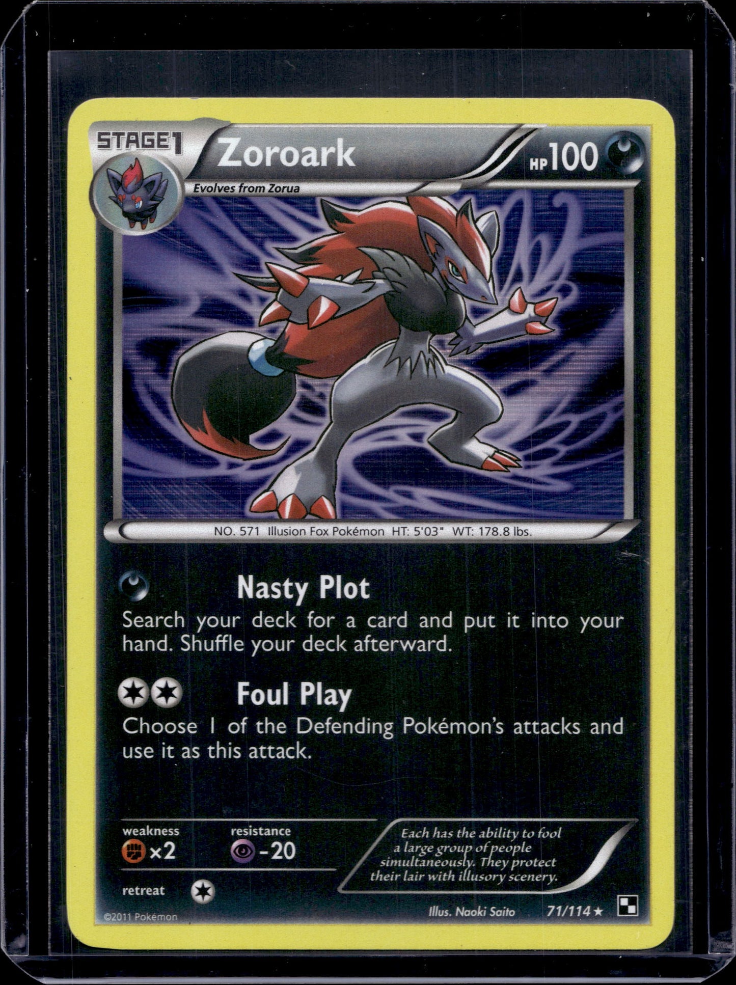 Zoroark Black and White #71/114 Holofoil Pokémon Card (front)