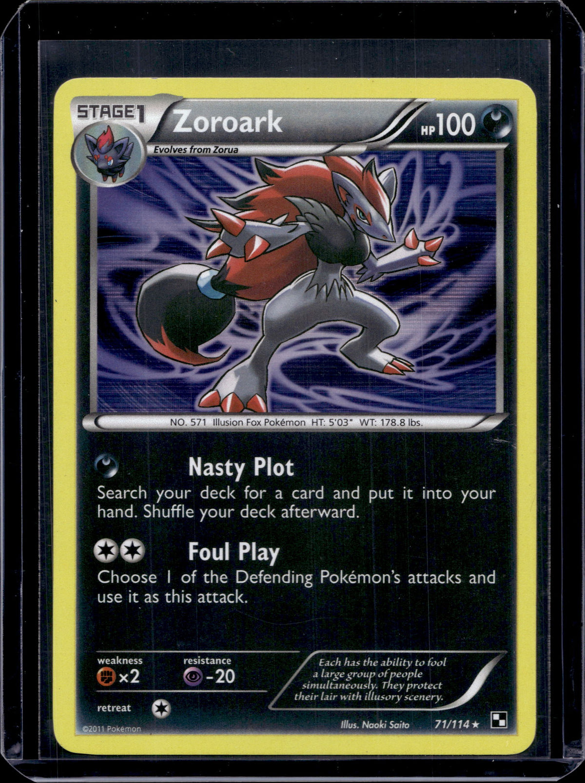 Zoroark Black and White #71/114 Holofoil Pokémon Card (front)