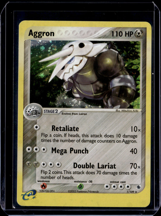 Aggron Ruby and Sapphire #1/109 Holofoil Pokémon Card (front)