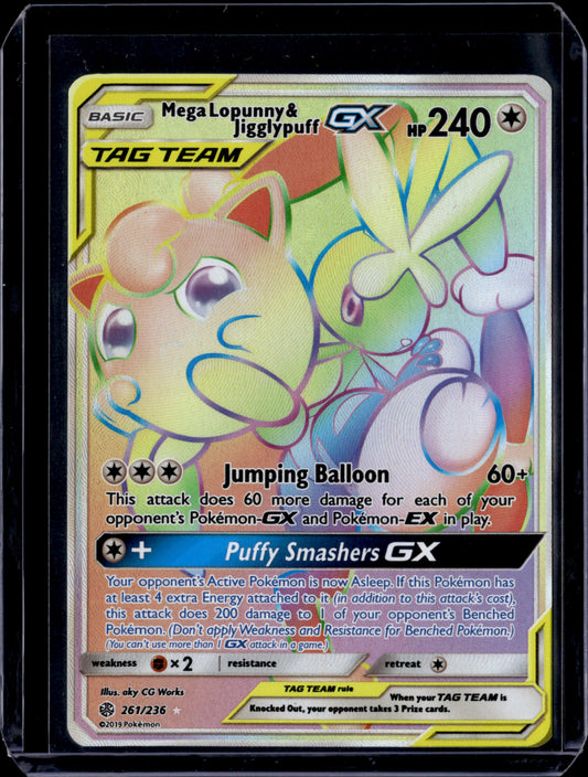 Mega Lopunny & Jigglypuff GX (Secret) SM - Cosmic Eclipse #261/236 Holofoil Poké (front)