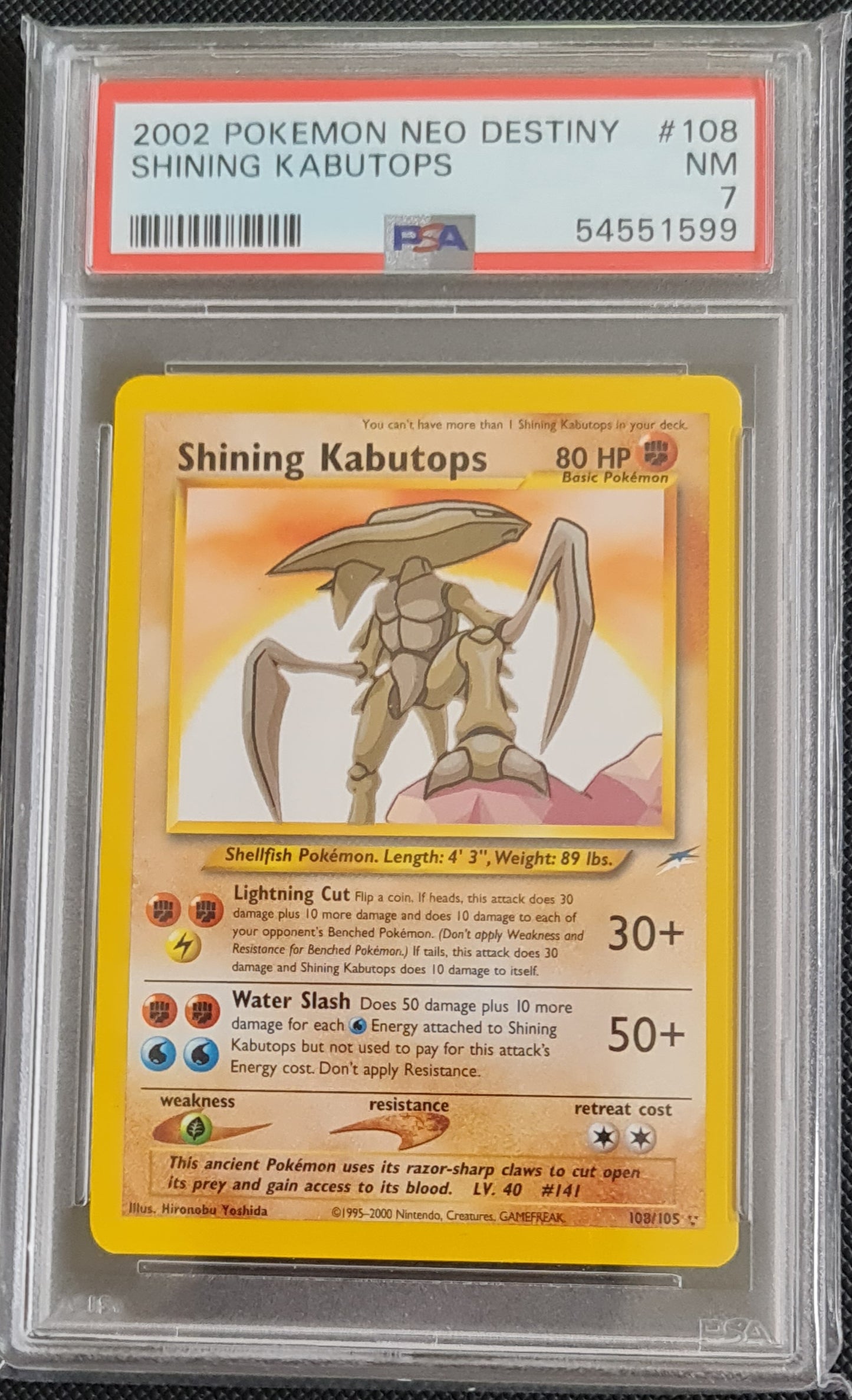 Shining Kabutops 108/105 Neo Destiny PSA 7